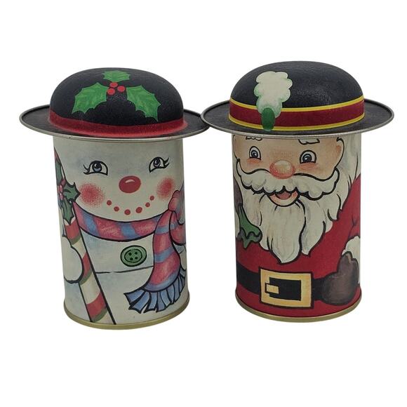 Vintage Christmas Collectible Tin cans Candy Containers Taiwan 90s Santa Snowman - Picture 1 of 9